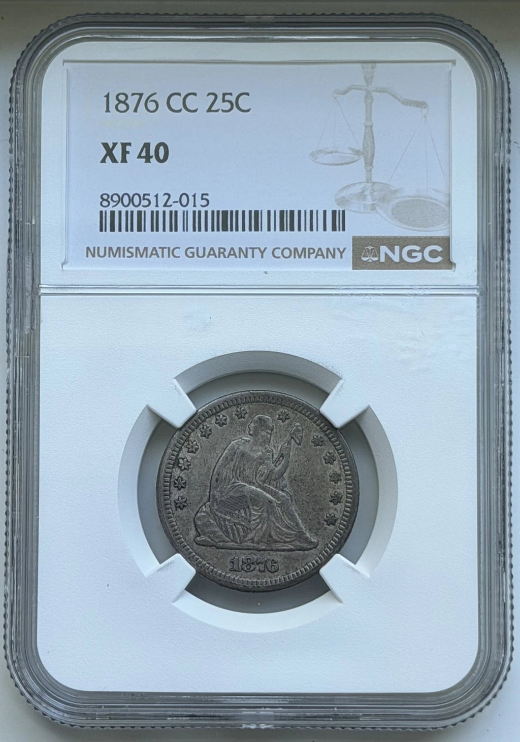 1876-CC Seated Liberty Quarter - NGC XF40
