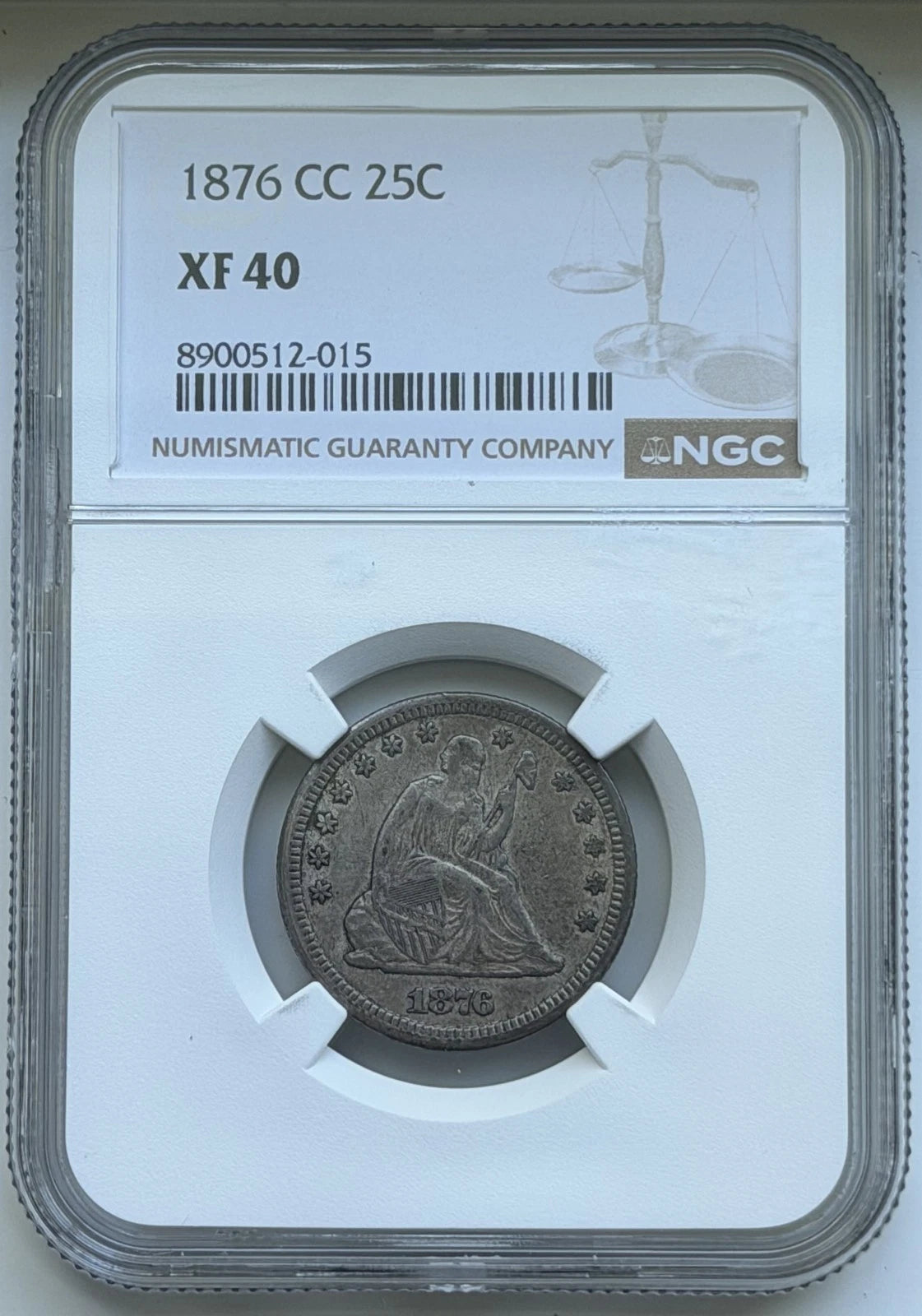 1876-CC Seated Liberty Quarter - NGC XF40