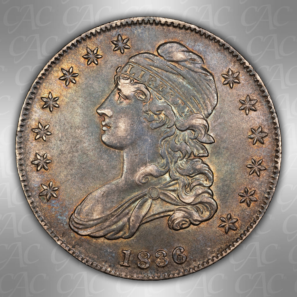 1836/1336 Capped Bust Half Dollar Lettered Edge CAC AU Details, Cleaned Reverse