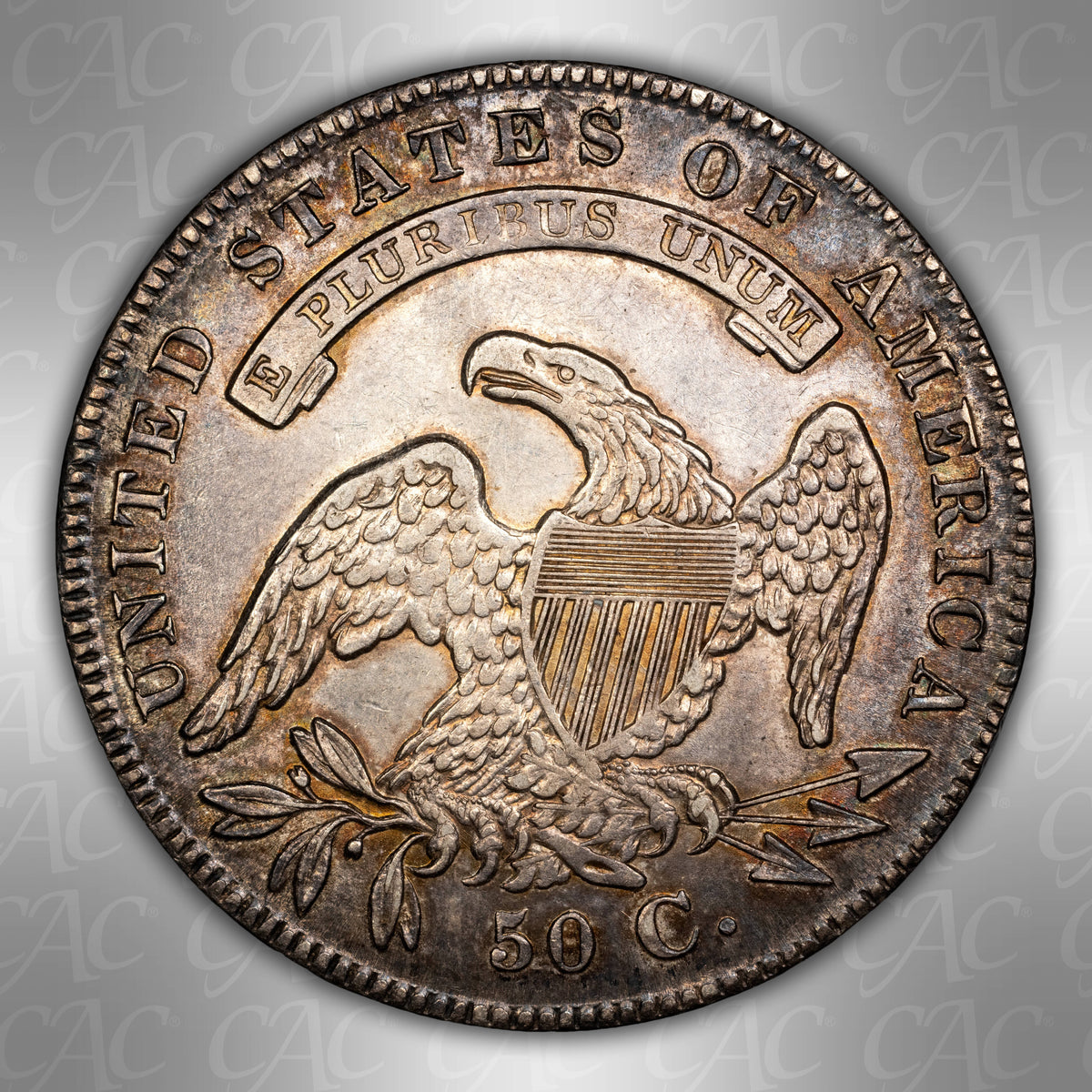 1836/1336 Capped Bust Half Dollar Lettered Edge CAC AU Details, Cleaned Reverse