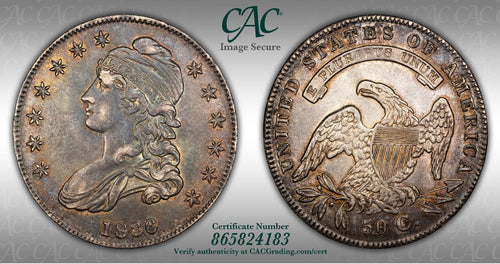 1836/1336 Capped Bust Half Dollar Lettered Edge CAC AU Details, Cleaned Reverse