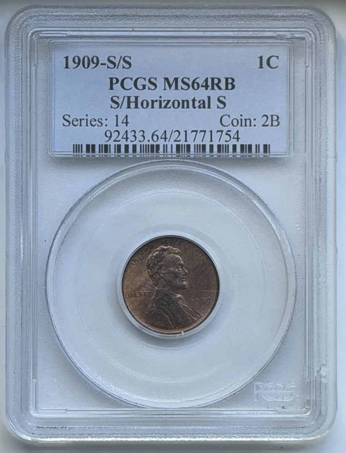 1909-S/S Lincoln Wheat Penny - PCGS MS64 RB S/Horizontal S